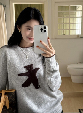DIGM广州十三行女装2025秋冬小熊提花羊毛针织衫圆领毛衣女88992