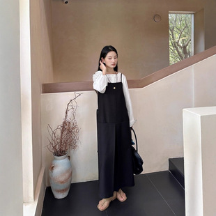 DIGM 2025秋季新款极简清冷风大口袋开衩吊带裙羊毛连衣裙女