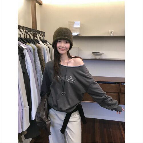 【密思家】随性自在——复古做旧拼色慵懒松弛字母刺绣卫衣51146