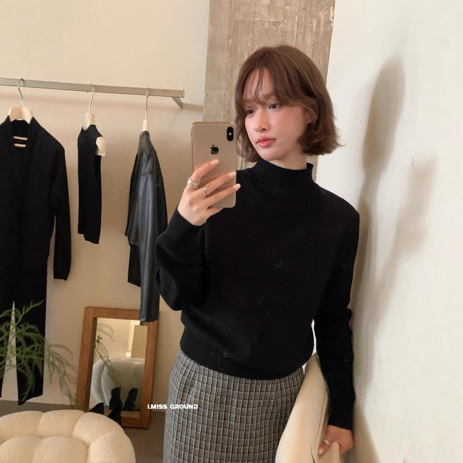 IMISS秋冬韩系简约基础款百搭显瘦内搭半高领长袖针织衫女H01265