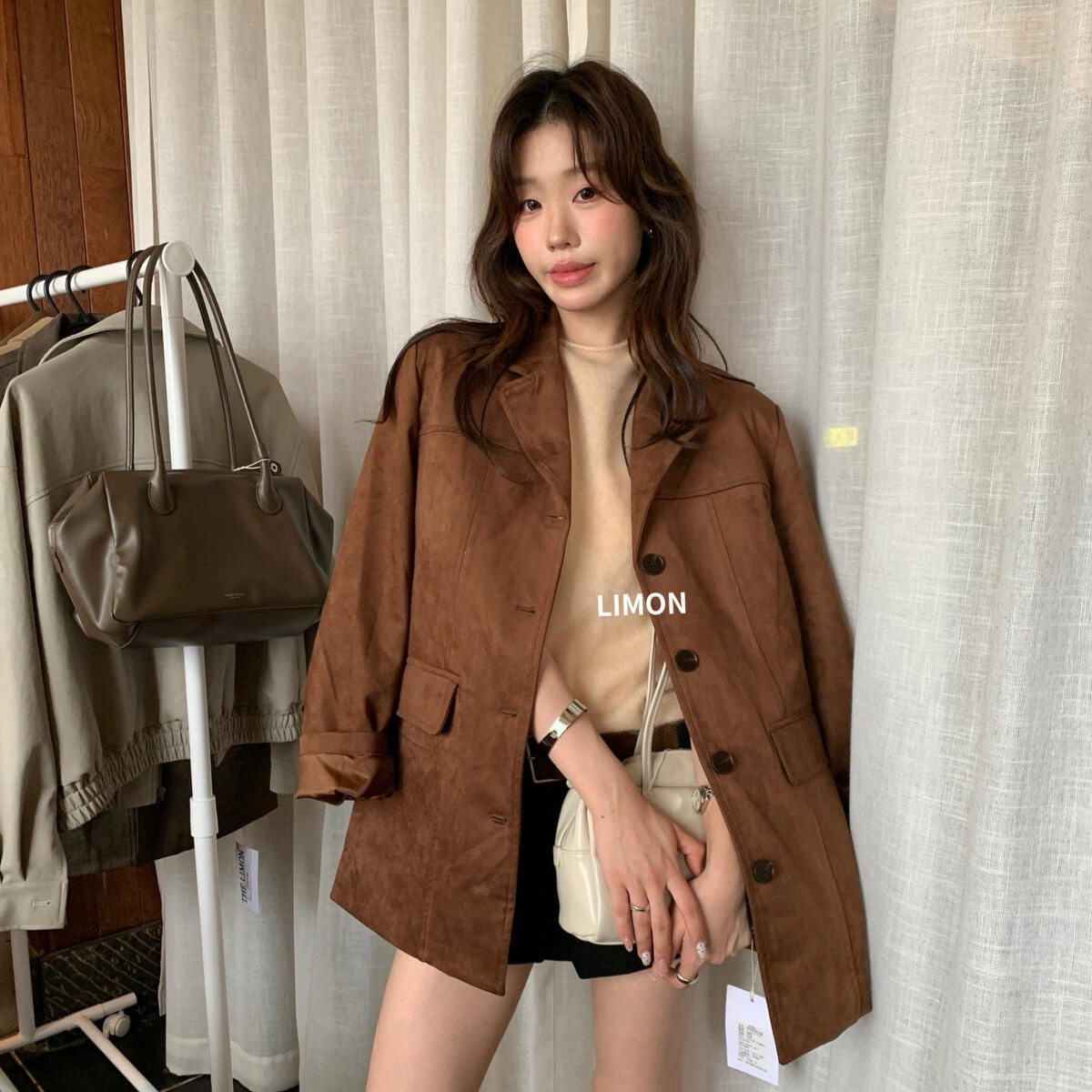 柠檬绿茶2026秋冬时髦复古麂皮绒质感腔调西装廓形短外套女11292