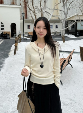 DIGM广州十三行女装2025秋冬流苏V领打底衫长袖T恤针织衫女A09378