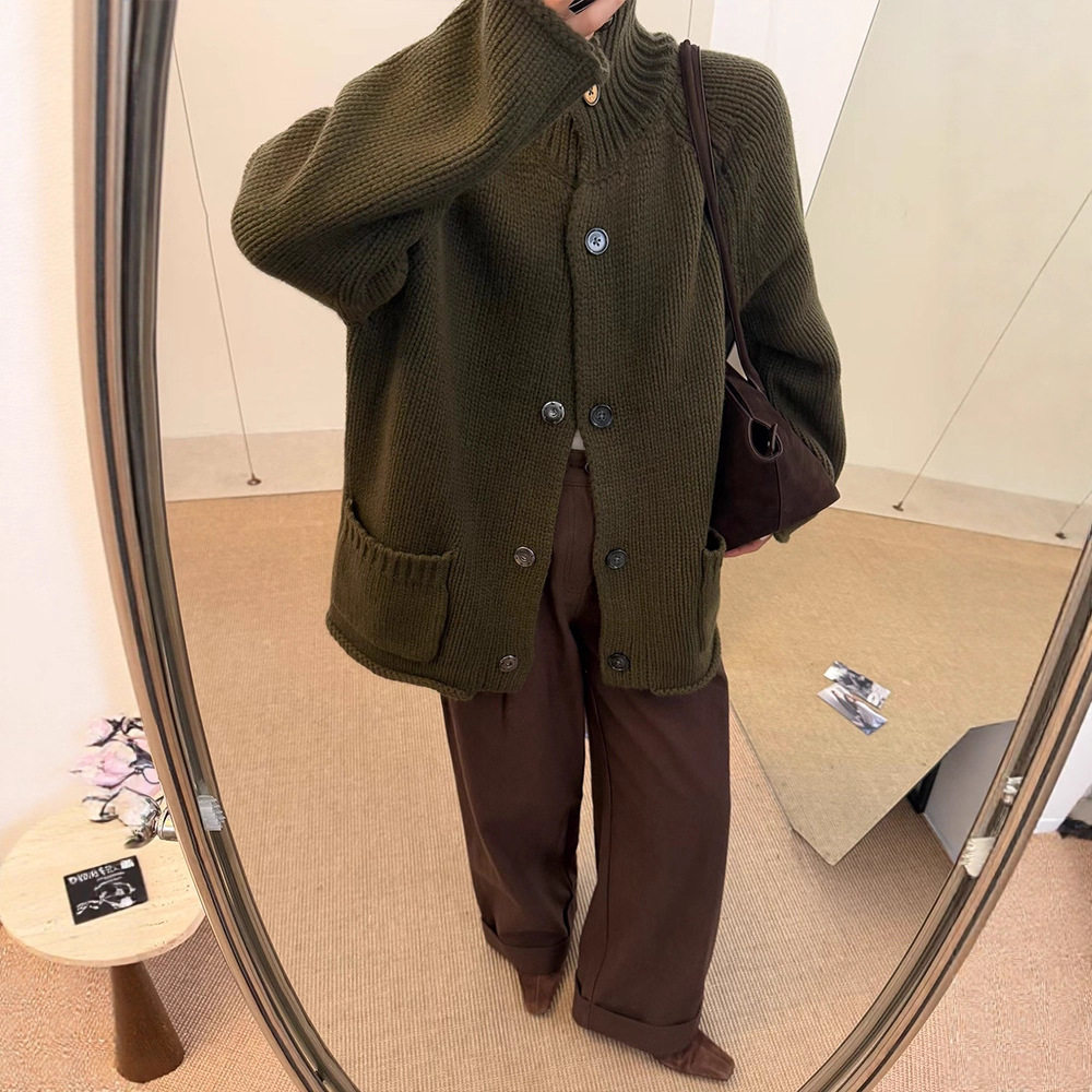 高克重100羊毛衫宽松毛衣女秋季外套25新款女装韩系长袖针织开衫