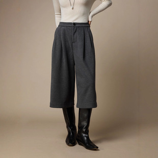 韩系穿搭阔腿七分裤妮料短款西裤2025新款秋冬女装休闲百搭厚