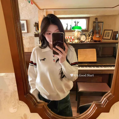 GS.GOOD START 早春韩系学院风气质刺绣小狗polo领针织衫女G7855