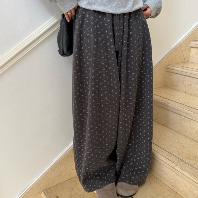 DIGM广州十三行女装2025秋冬碎花阔腿松紧腰毛呢休闲裤女A09511