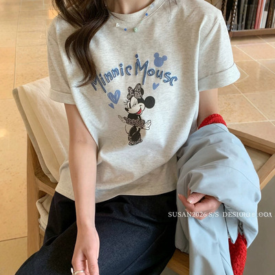 SUSAN苏姗韩系百搭宽松慵懒卡通印花短袖T恤女2026夏新款套头上衣