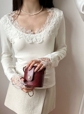 DIGM广州十三行女装2025秋冬低领绣花拼接打底衫针织衫女A09379