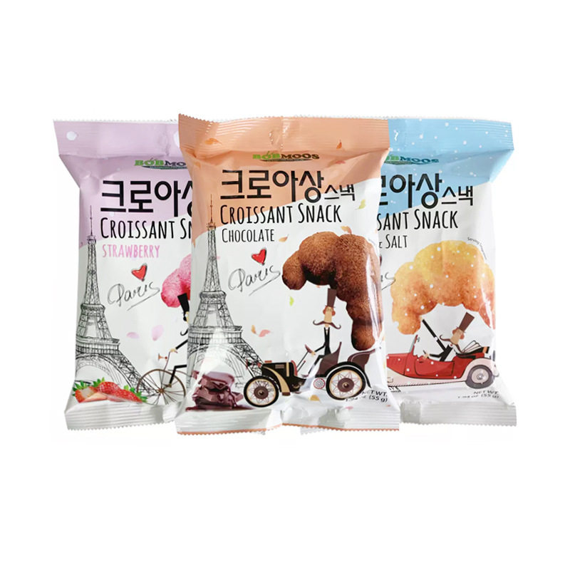 韩国进口涞可牛角脆巧克力味草莓味黄油咸味牛角脆休闲膨化零食