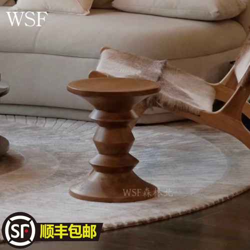 德宜客伊姆斯小茶几客厅复古角几阳台边几简约圆形换鞋凳木墩茶桌