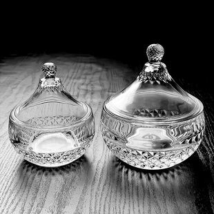 水晶玻璃糖缸糖果罐有盖水果碗甜品杯带盖收纳盒轻奢透明欧式 高档