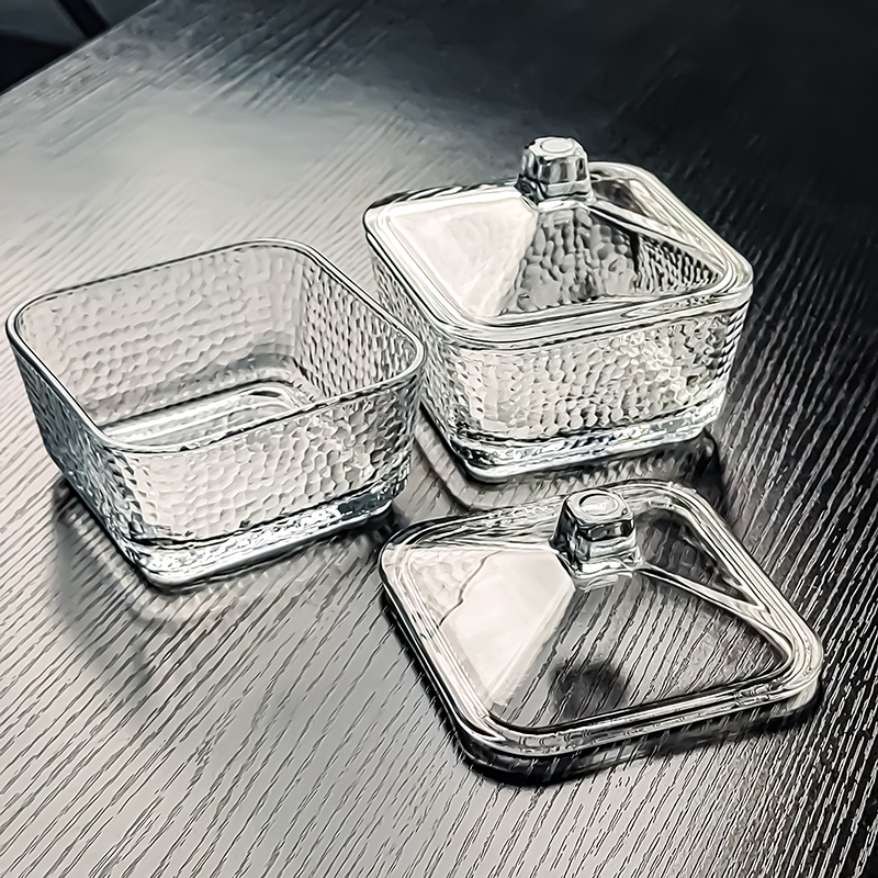 水晶玻璃甜品碗带盖水果碟方形