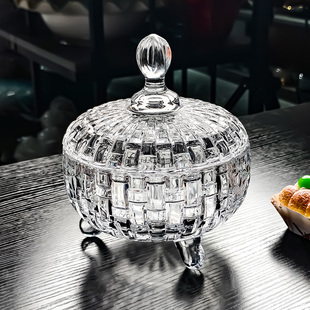 水晶玻璃碗水果盘带盖果盘糖果罐储物消磁净化盒糕点盘子透明大号