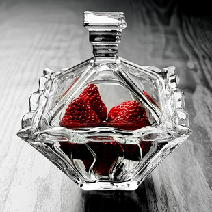 水晶玻璃碗糖果罐带盖有盖高脚水果盘收纳盒高颜值欧式 糖缸高档次