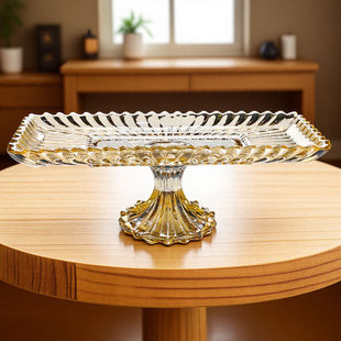 水晶玻璃高脚水果盘长方形果盘客厅茶几家用高端精致轻奢高档北欧