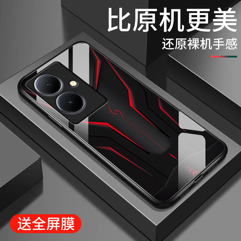 适用vivoY78+手机壳新款y78m钢化玻璃镜面保护套vivo y77镜头全包y77e防摔硬壳男士个性创意时尚高级外壳机甲