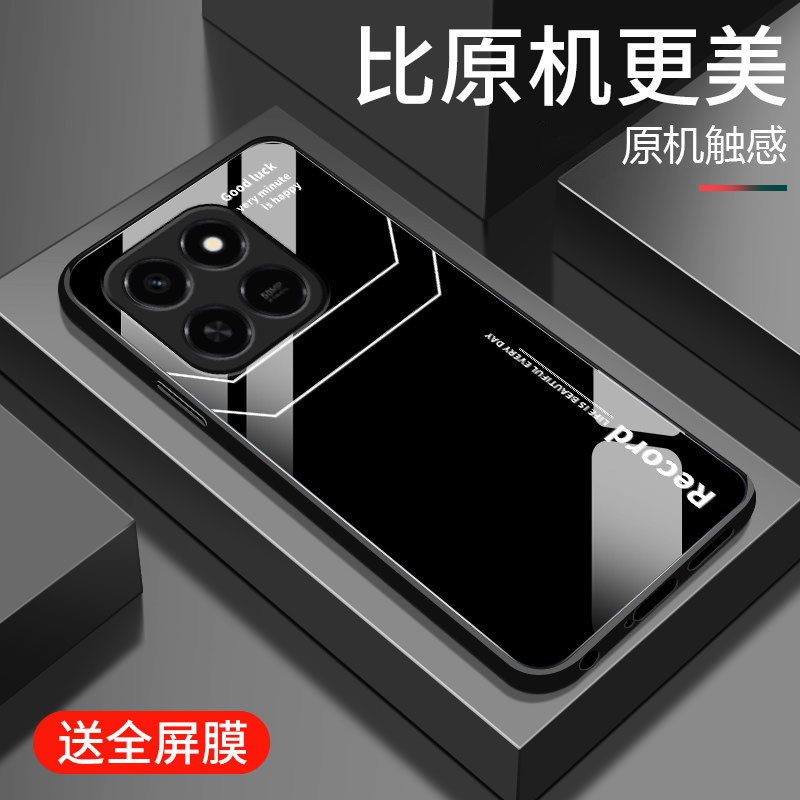 适用荣耀Play10T手机壳新款荣耀play10C钢化玻璃镜面保护套华为honor镜头全包防摔保护套男女生简约字母线条