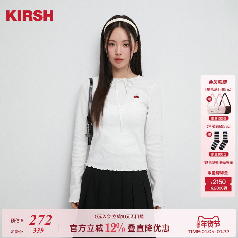 【代斯同款】樱桃KIRSH 蝴蝶结系带针织打底衫女春秋甜美显瘦上衣,女装/女士精品,毛针织衫,淘宝优惠券,粉丝福利购,淘宝优惠卷