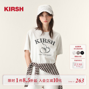 休闲宽松韩版 樱桃KIRSH T恤女2025夏季 经典 圆领上衣女生 印花短袖