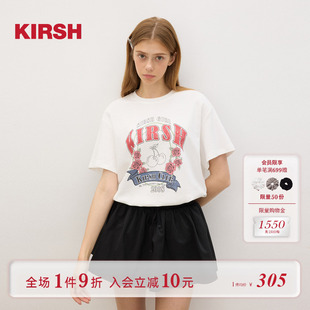 休闲宽松韩版 樱桃KIRSH T恤女2025夏季 经典 圆领上衣女生 印花短袖