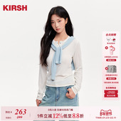 樱桃KIRSH 上衣 印胶LOGO休闲打底衫 亨利领撞色线长袖 T恤2026春季