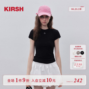 甜美显瘦上衣 樱桃KIRSH 韩系刺绣圆领收腰短袖 T恤女夏季 2025新款