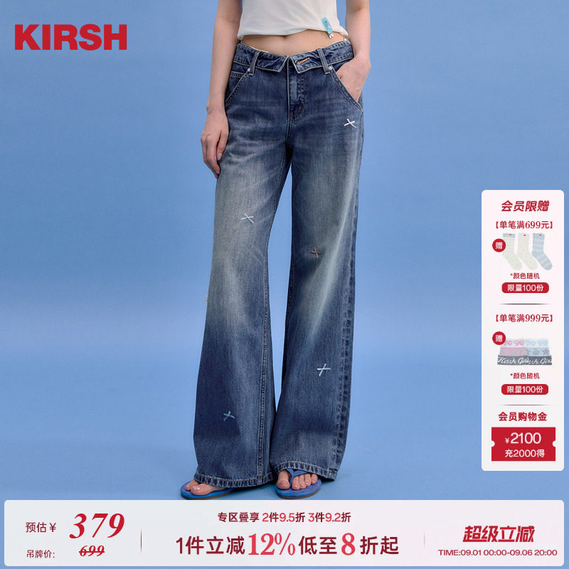 樱桃KIRSH少女蝴蝶结刺绣牛仔裤图片
