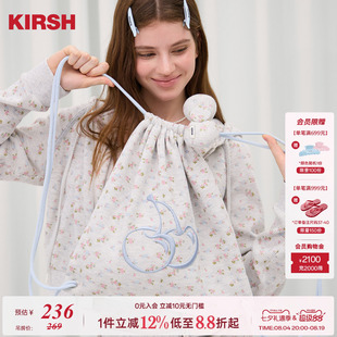 樱桃KIRSH韩系碎花华夫格抽绳包女2026秋季刺绣 logo双肩背带包包