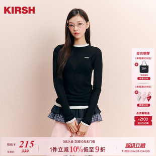 樱桃KIRSH 女2025秋冬圆领修身 显瘦长袖 T恤 天丝羊毛假两件打底衫