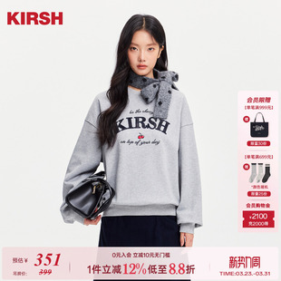 樱桃KIRSH韩系经典 上衣 复古字母套头卫衣女秋冬贴布刺绣显瘦长袖