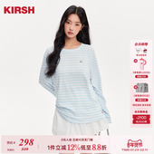 韩系透气凉爽罩衫 樱桃KIRSH蓝白拼色条纹长袖 T恤女2026夏季 上衣