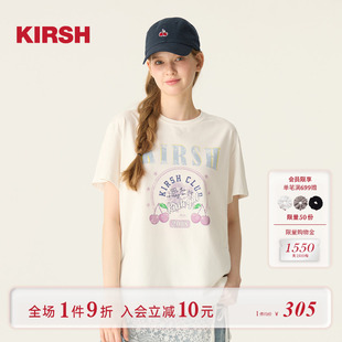 纯棉韩版 樱桃KIRSH T恤女2025夏季 经典 宽松圆领上衣女生 印花短袖