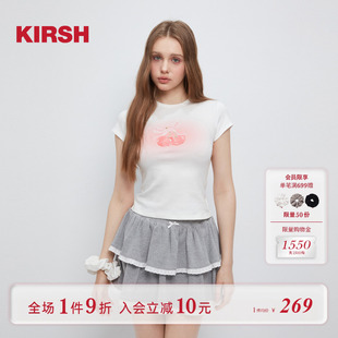 甜美修身 T恤女2025新款 韩版 上衣 紧身短款 经典 樱桃KIRSH 印花短袖