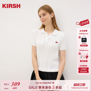 针织女2026春夏韩系polo修身 毛衣 刺绣翻领麻花绞花短袖 樱桃KIRSH