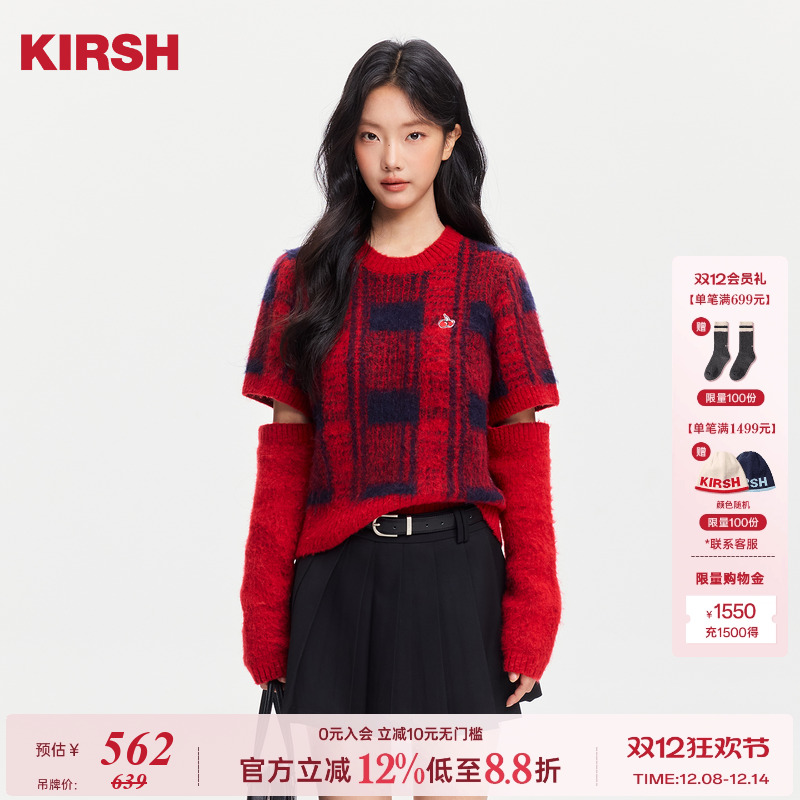 樱桃KIRSH韩系圆领格纹毛衣