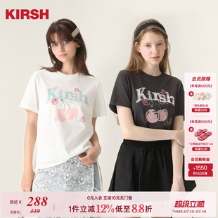 【关晓彤同款】樱桃KIRSH 撞色印花圆领短袖女25夏季韩系休闲T恤