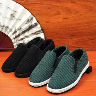 京紫红加绒加厚玉米格男女款冬天保暖办公开车一脚蹬千层底休闲鞋