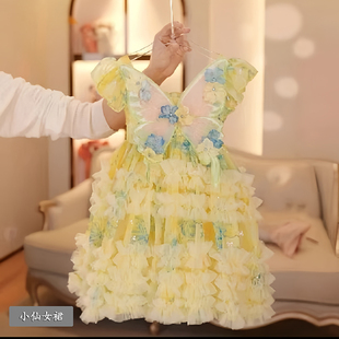 3岁女童公主裙夏装2025新款翅膀4儿童生日礼服裙子洋气女孩连衣裙