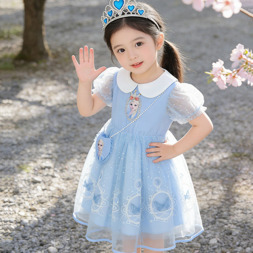 3岁儿童爱沙公主裙夏季新款2女宝宝艾莎连衣裙礼服演出女童装裙子