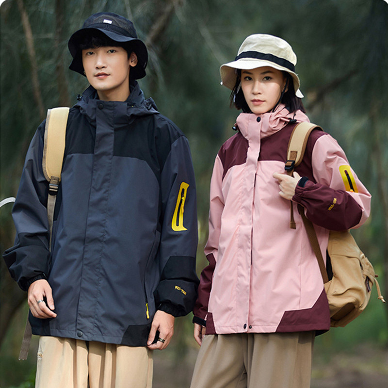 三合一两件套冲锋衣男定制户外抓绒内胆拼色冬季工作服女印字