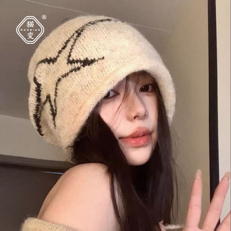 美式复古卷边针织堆堆帽女显脸小