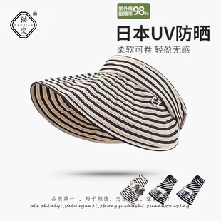 江疏影同款条纹空顶防晒帽女夏韩版便携大帽檐户外可折叠遮阳帽子