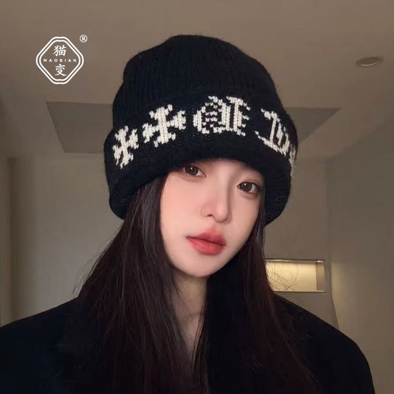 韩系字母提花针织冷帽女2025新款