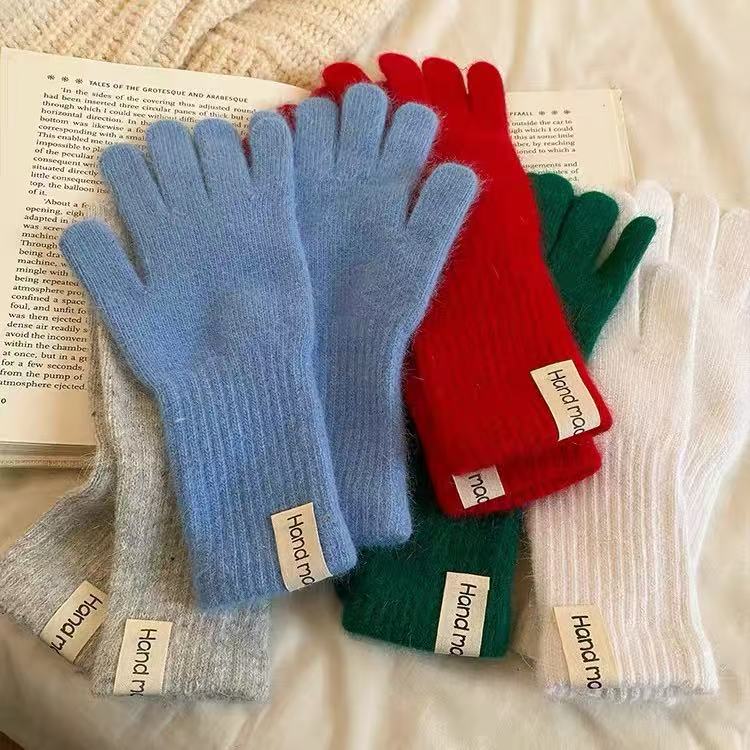 毛茸茸糖果系纯色加长款手套女冬