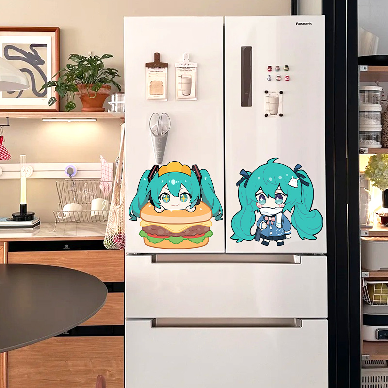 初音未来滚筒洗衣机贴纸记得掏兜推拉门玻璃装饰贴miku冰箱静电贴