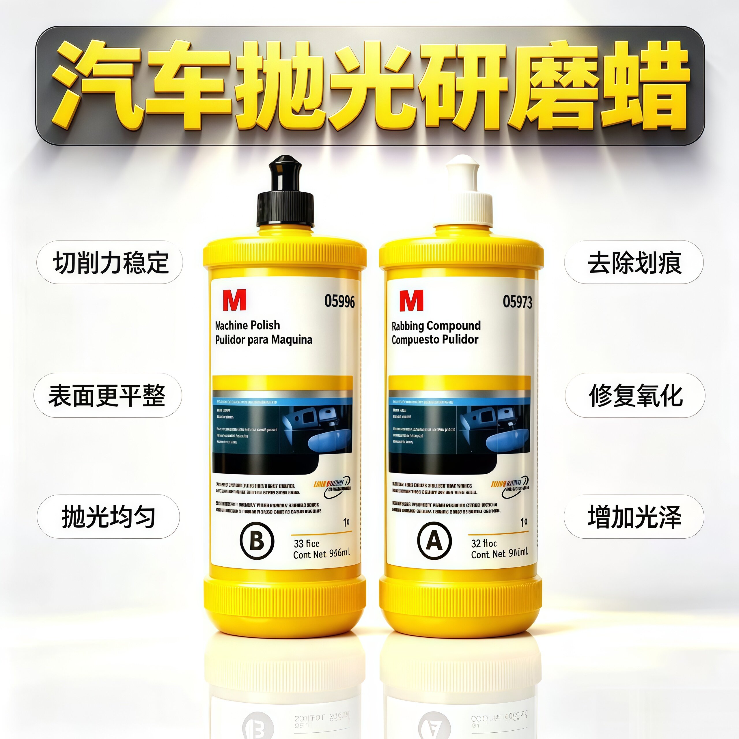 汽车抛光蜡漆面轻微划痕修复三合一水性蜡96细蜡73中蜡研磨剂去污