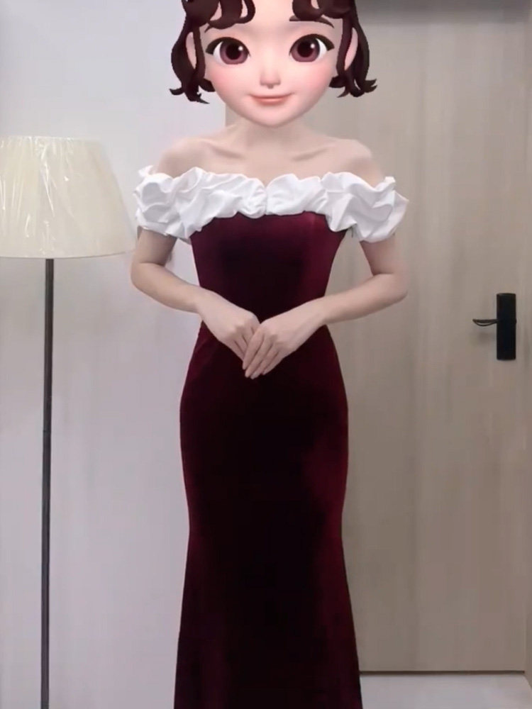 약혼식 레드 이브닝 드레스 하이 엔드 라이트 럭셔리 틈새 토스트 착용 연례 파티 여성용 원 숄더 벨벳 드레스