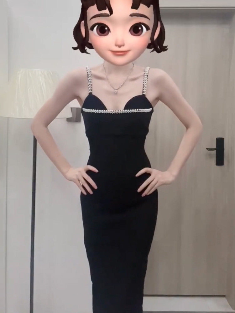 빈티지 연간 파티 생일 미니 드레스 라이트 럭셔리 틈새 하이 엔드 햅번 스타일 블랙 페르시 서스펜더 드레스