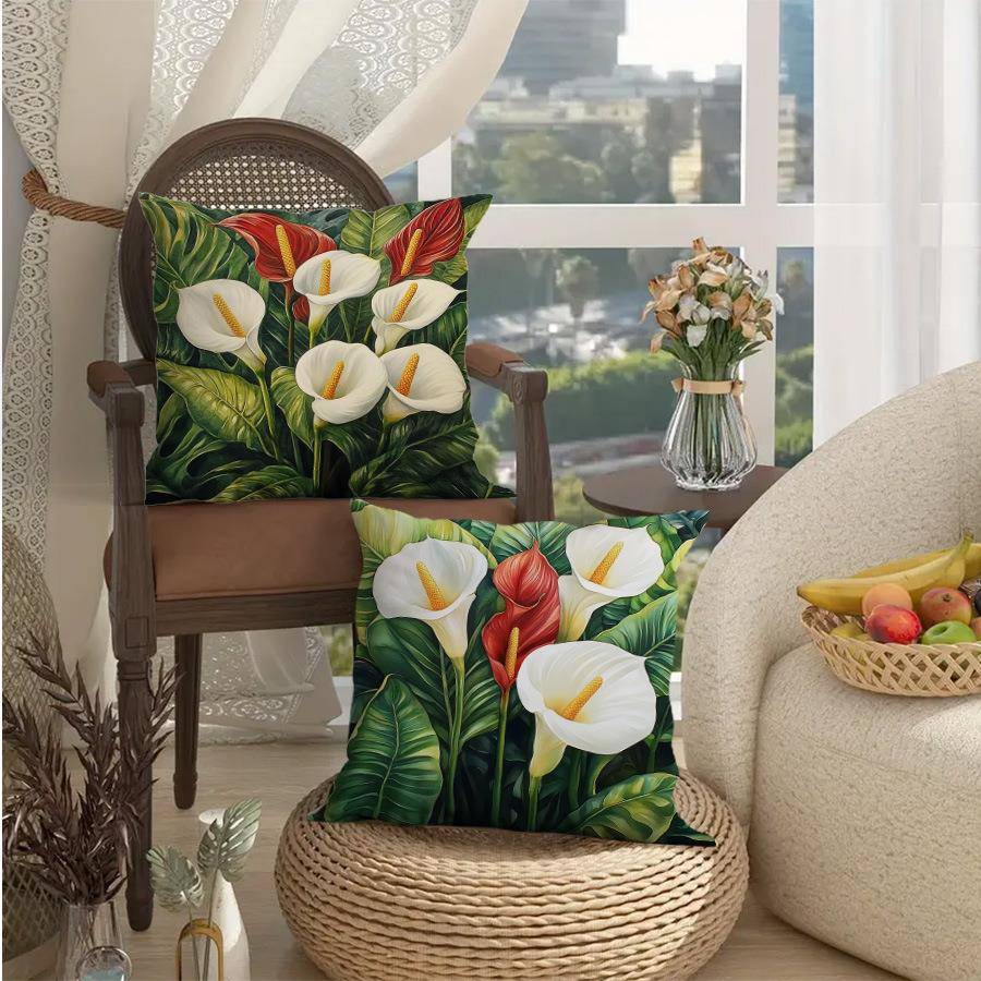 跨境新款花卉系列抱枕套绿色小清新花朵沙发客厅书房卧室抱枕装饰