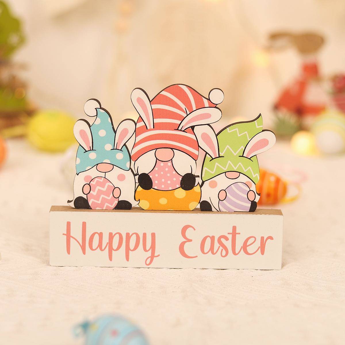 跨境新品复活节装饰用品加厚字母木质摆件卡通兔子抱萝卜摆饰现货